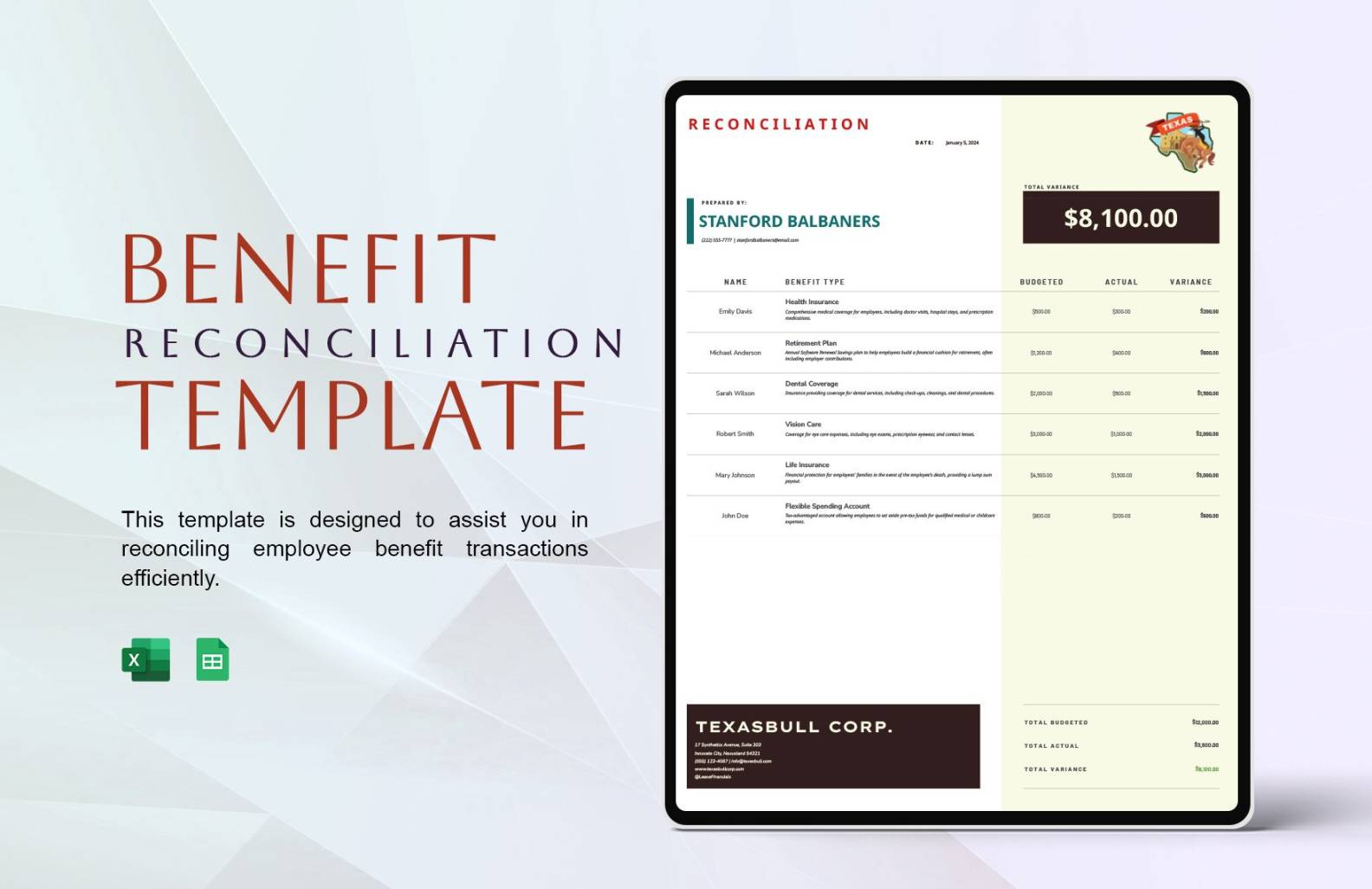 Benefit Reconciliation Template in Google Sheets, Excel - Download