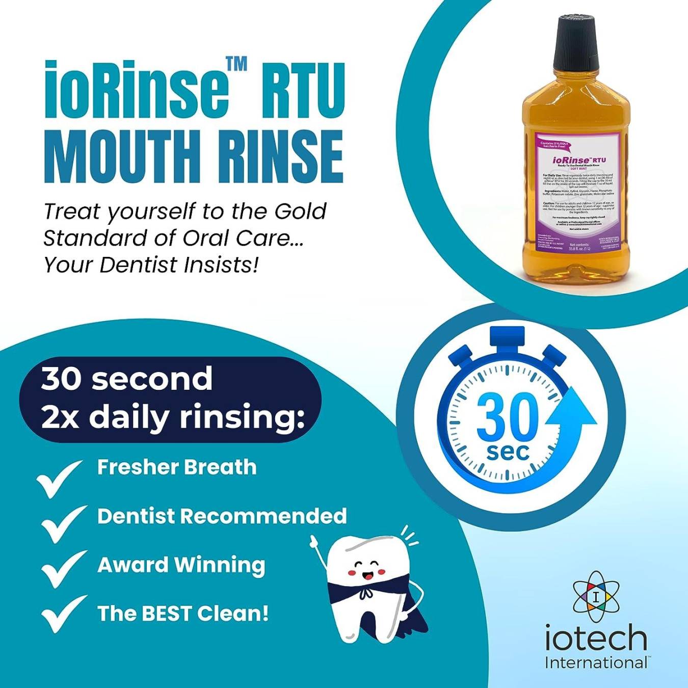 Iotech ioRinse Mouthwash New & Improved - Natural Clean - Contains