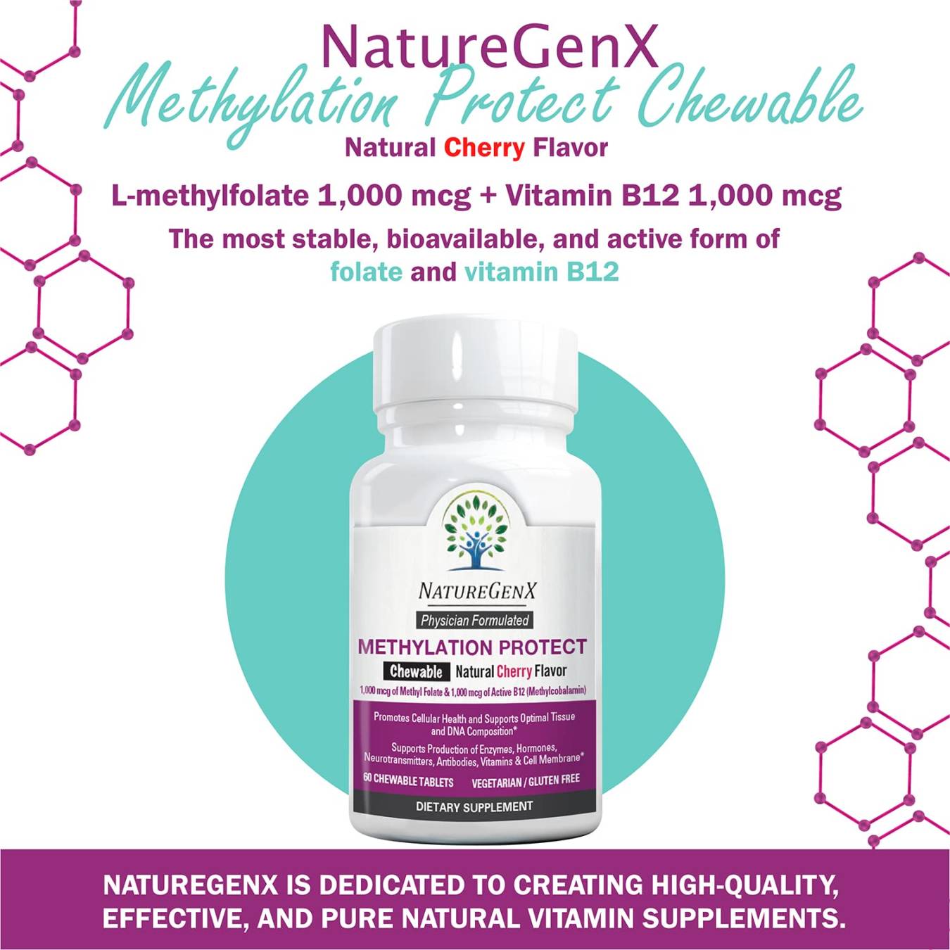 NatureGenX Methylation Protect - Methyl B with Methylfolate for MTHFR  Support Supplement, Natural Cherry Methylated Vitamins B- Plus -mthf,