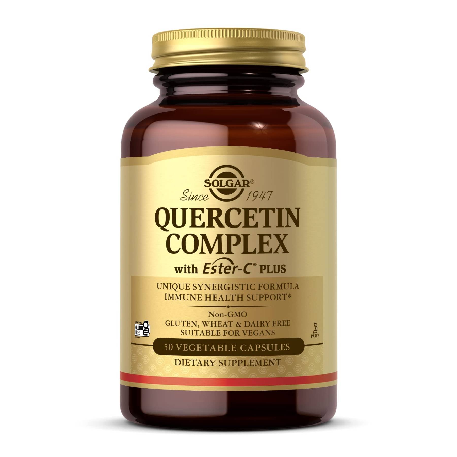 SOLGAR Quercetin Complex with Ester-C Plus -  Vegetable Capsules - Immune  Health Support - Gentle on The Stomach Vitamin C - Non-GMO, Vegan, Gluten