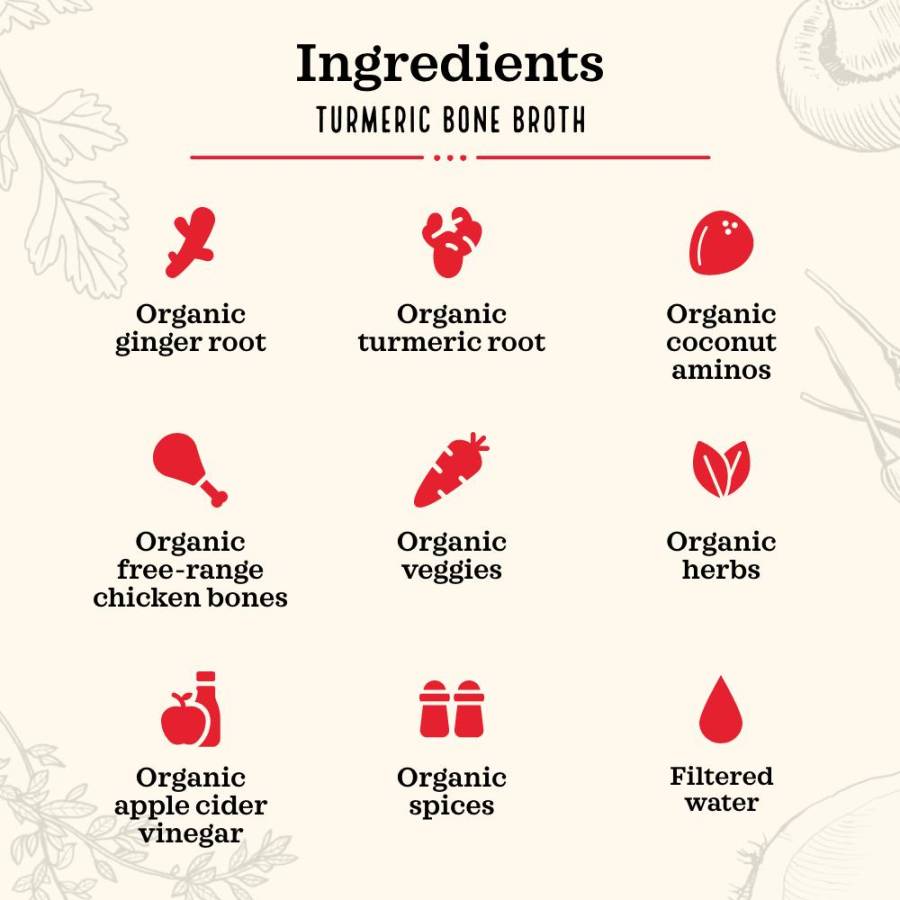 Turmeric Ginger Chicken Bone Broth  Turmeric bone broth [g